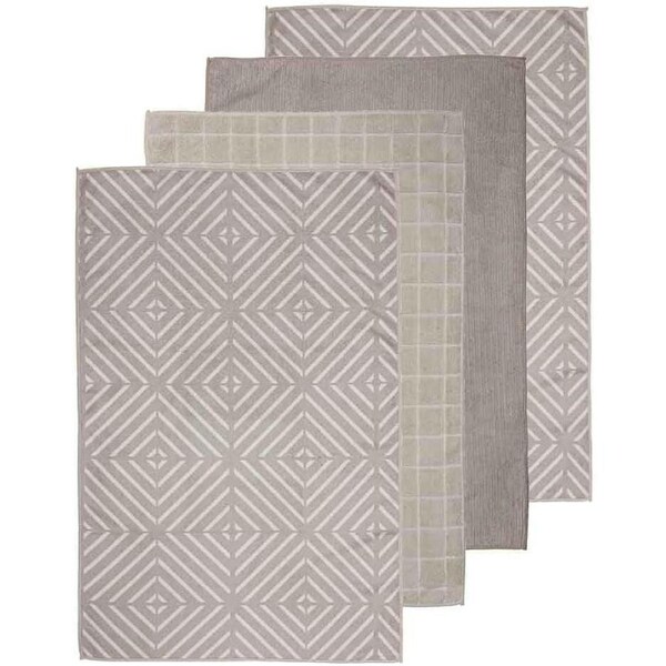 Ladelle Benton Microfibre Kitchen Tea Towels 4Pk 43cm x 68cm - Taupe