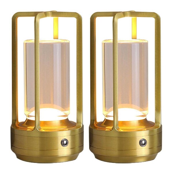 2Pack Cordless LED Table Lamp Portable USB Rechargeable Desk Light 3 Color Stepless Dimmable Night Lamp Used in Bedrooms Bars Coffee Shops Camping Gold