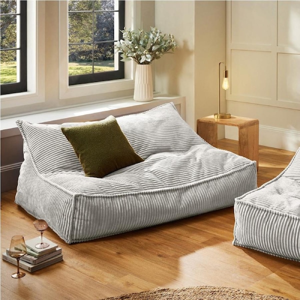 Cadence & Co. Wilde Ribbed Luxe Fleece Double Sofa Bean Bag Lounge Cover Silver Grey