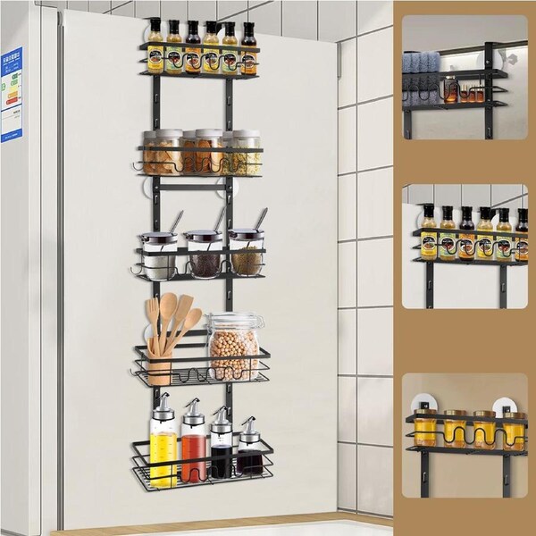 5-tier Bath Over Door Hanging Shower Caddy Adjustable Basket Holder Black