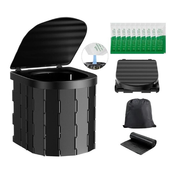 Foldable Outdoor Portable Toilet Camping Potty Caravan Travel Camp Tent Hiking with 10 Pack Poo Gel Powder