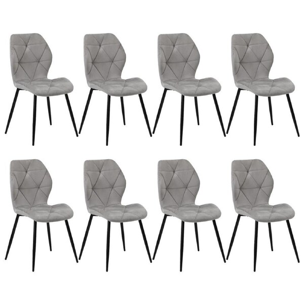 Oikiture Set of 8 Dining Chairs Kitchen Chair Padded Seat High Back Velvet Grey