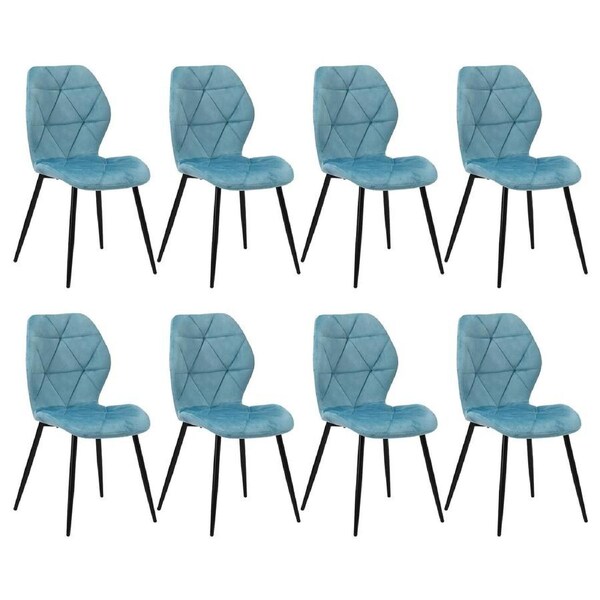 Oikiture Set of 8 Dining Chairs Kitchen Chair Padded Seat High Back Velvet Blue