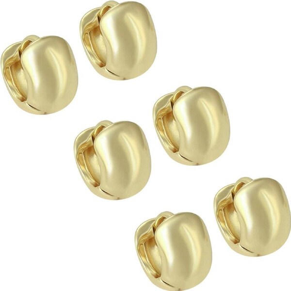 3 Pair 18k Yellow Gold plated Huggie Hoop 9mm Solid Sleeper Earrings 6mm Wide Bulk
