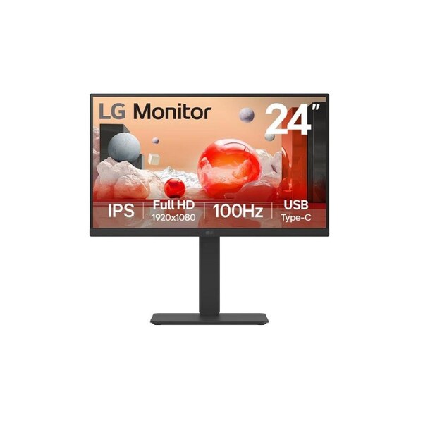 LG 24' FHD IPS Business FHD 1920x1080 16:9, USB-C, Height Adjustment Tilt Swivel Pivot VESA Display Port, HDMI, Speakers x 2, 3yrs Monitor 24BA650-B