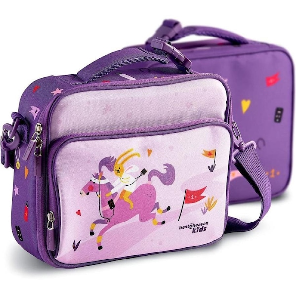 Bentoheaven Insulated Lunch Bag for Kids, Girls & Boys - Large Size Fits Bento Lunch Box, Water Bottle & Snacks - Durable, Easy to Clean, Leakproof - Adjustable Shoulder Strap, Zipper Pockets