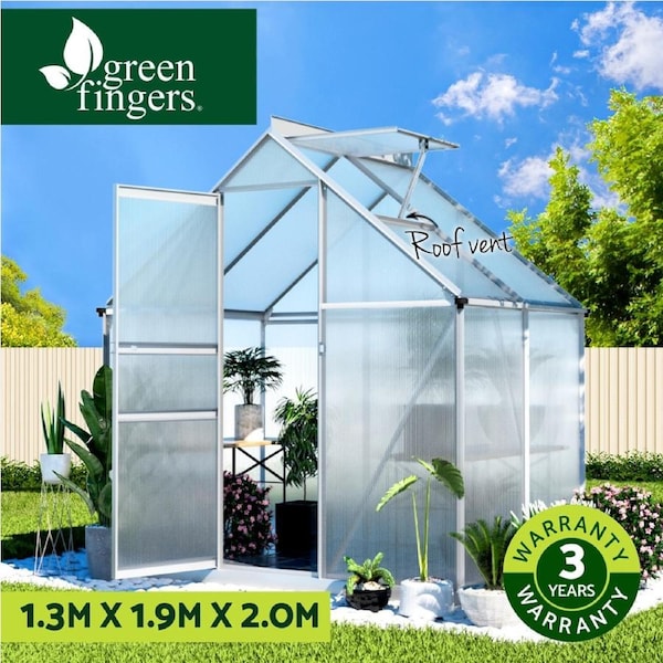 Green Fingers Greenhouse Aluminium Polycarbonate 1.3x1.9x2.0M