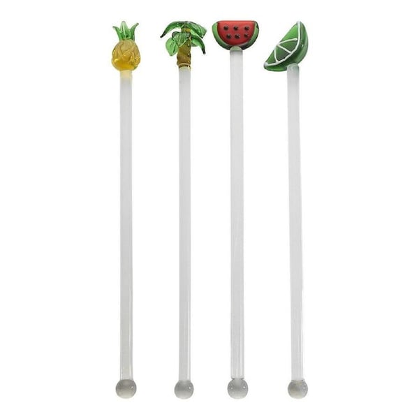 4pc Porto Fiesta Glass Swizzle Stick Reusable Cocktail Drink Stirrer 19cm