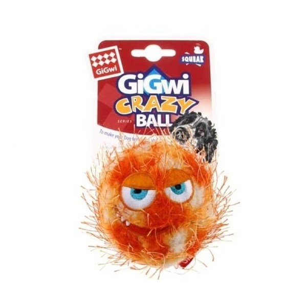 Gigwi Plush Friendz Pet Toy Crazy Ball with Squeaker Medium Orange