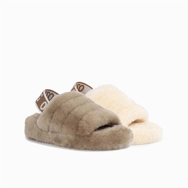 Ugg Kids Brooklyn Fluff Slide EU35 / AU2/3 / 210mm / NATURAL