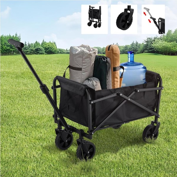 ACA 60kg Large Capacity Wagon Cart Collapsible Adjustable Handle Garden Outdoor Beach
