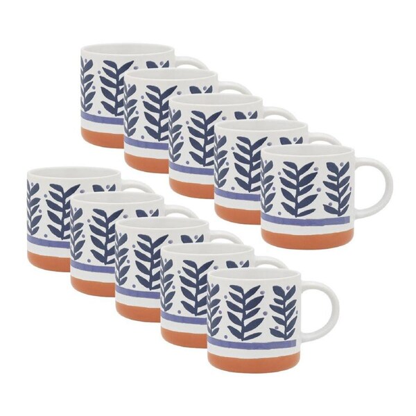 12PK Porto Vida Stoneware Drinking Water/Coffee Mug w/ Handle 12cm/320ml Leaves