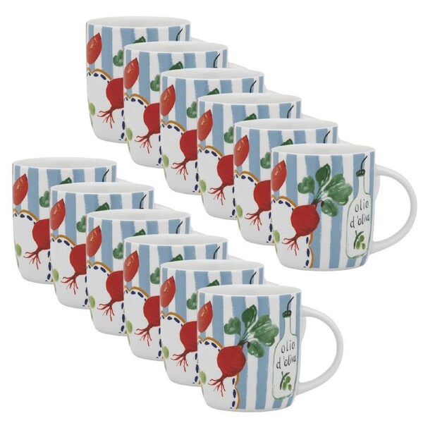 12PK Porto Cucina Porcelain Travel Drinking Water/Coffee Mug 12cm/300ml Fiesta