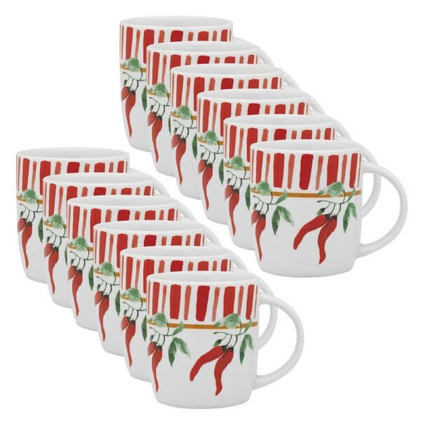 12PK Porto Cucina Porcelain Travel Drinking Water/Coffee Mug 12cm/300ml Chilli