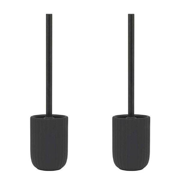 2PK Porto Soho Ceramic Toilet Brush w/ Holder Bathroom Cleaner 39.5cm Black