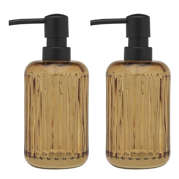 2PK Porto Ellis Glass Hand Soap Dispenser Container Bath Organiser 18cm Amber