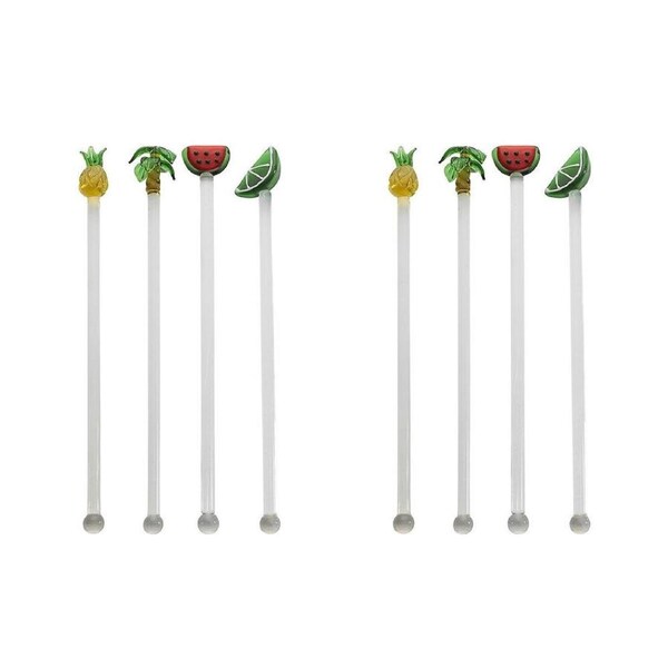 2x 4pc Porto Fiesta Glass Swizzle Stick Reusable Cocktail Drink Stirrer 19cm
