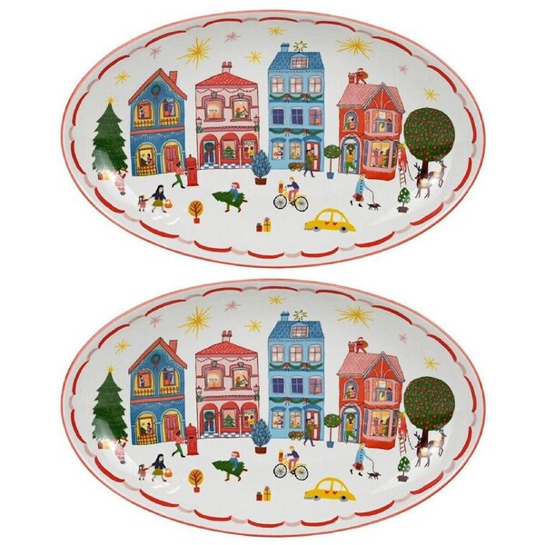 2PK Porto Night Before Porcelain Oval Serving Platter Kitchen Decor 32cm Pink