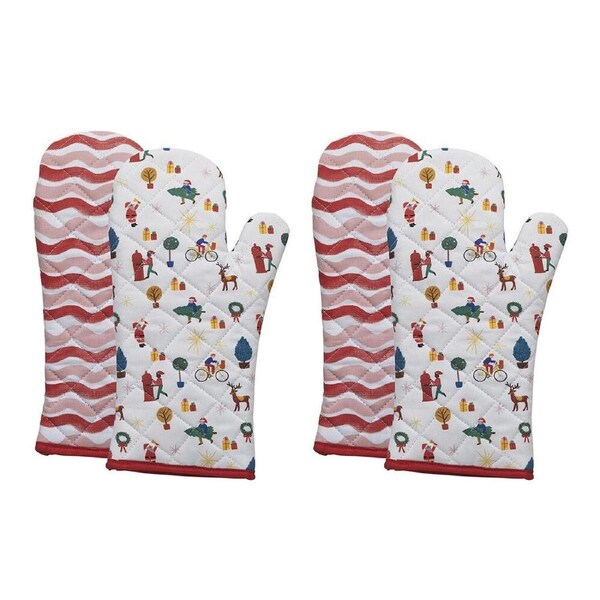 2x 2pc Porto Night Before 100% Cotton Oven Mitts Home/Kitchen Cooking 45x70cm