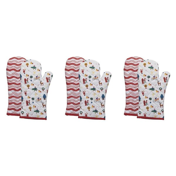 3x 2pc Porto Night Before 100% Cotton Oven Mitts Home/Kitchen Cooking 45x70cm
