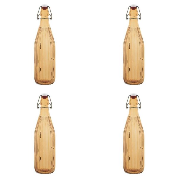 4PK Porto Pop Soda Lime Glass Water Bottle Container 30.5cm/900ml Groove TNGRINE