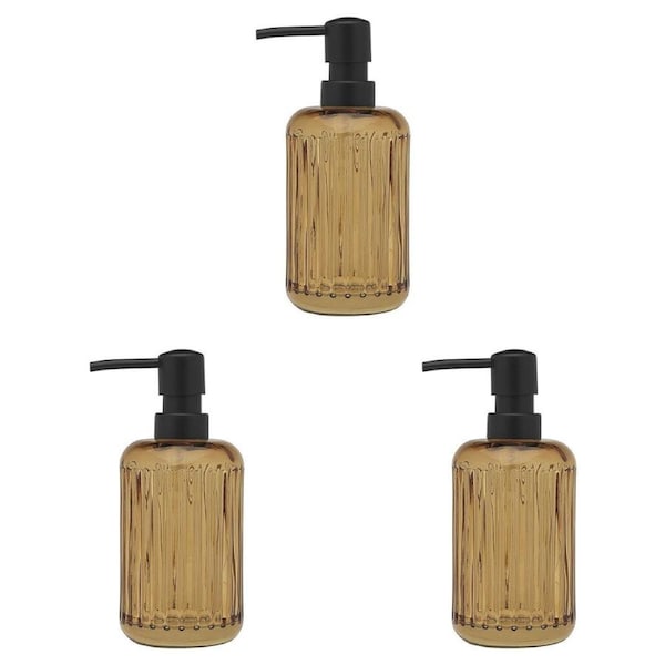 3PK Porto Ellis Glass Hand Soap Dispenser Container Bath Organiser 18cm Amber