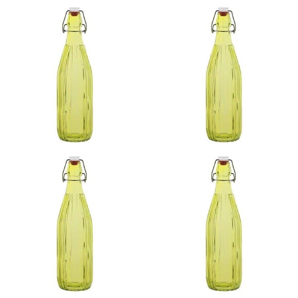 4PK Porto Pop Soda Lime Glass Water Bottle Container 30.5cm/900ml Groove Lime