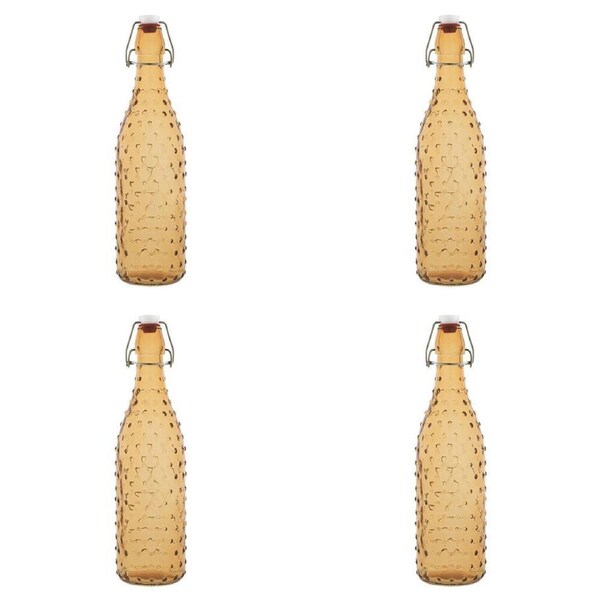 4PK Porto Pop Soda Lime Glass Water Bottle Container 30.5cm/900ml Dot Tangerine