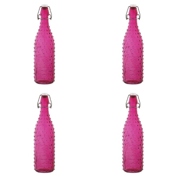 4PK Porto Pop Soda Lime Glass Water Bottle Container 30.5cm/900ml Dot Fushia