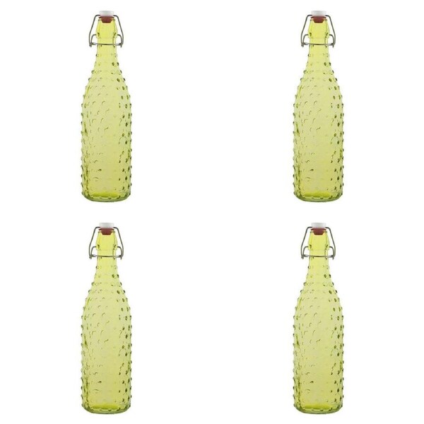 4PK Porto Pop Soda Lime Glass Drink Water Bottle Container 30.5cm/900ml Dot Lime
