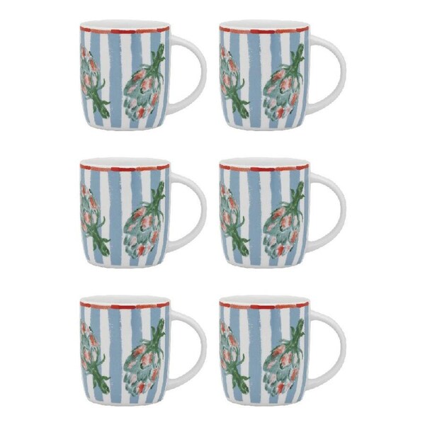 6PK Porto Cucina Porcelain Travel Drinking Water/Coffee Mug 12cm/300ml Artichoke