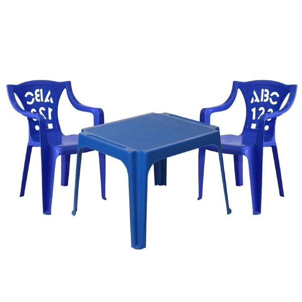 3pc Tuff Play Alphabet Stackable Chairs & Tinker Table Kids Set 2-6y - Blue