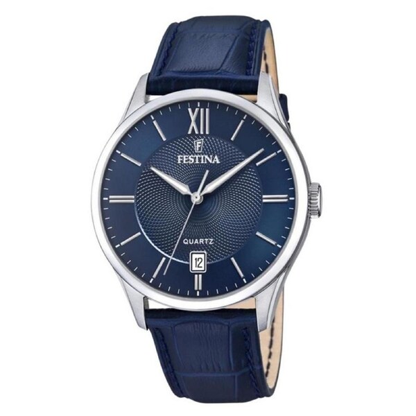 Festina Classics Leather Strap Blue Dial Date Quartz F20426-2 100M Mens Watch
