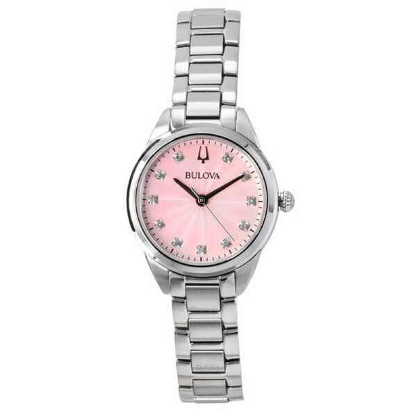Bulova Sutton Stainless Steel Diamond Accents Pink Dial 96P249 30M Ladies Watch