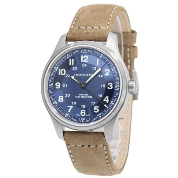 Hamilton Khaki Field Titanium Leather Strap Blue Dial H70545540 100M Mens Watch
