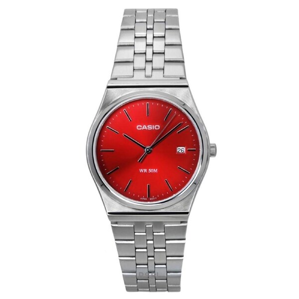 Casio Analog Stainless Steel Red Dial Quartz MTP-B145D-4A2V WR50M Unisex Watch