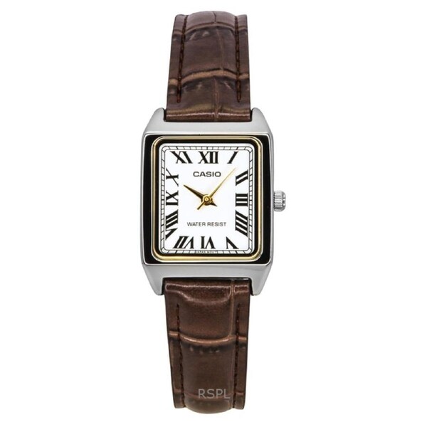 Casio Chrome Plated Leather Strap White Dial Quartz LTP-V007L-7B2 Ladies Watch