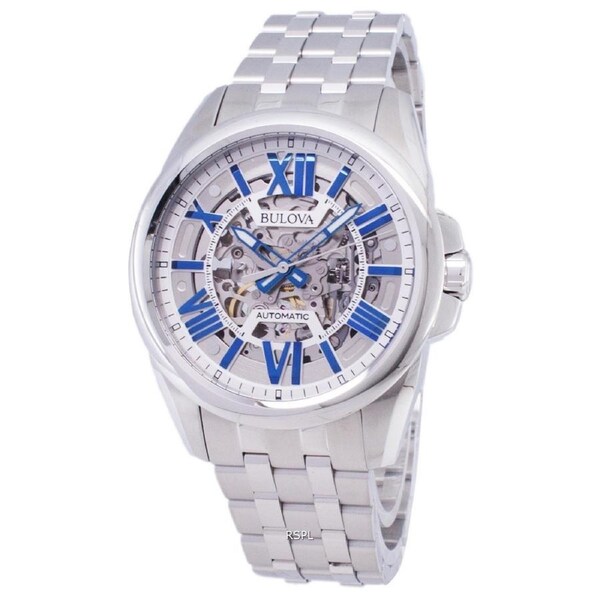 Bulova Classic Skeleton Dial Stainless Steel Automatic 96A187 100M Mens Watch