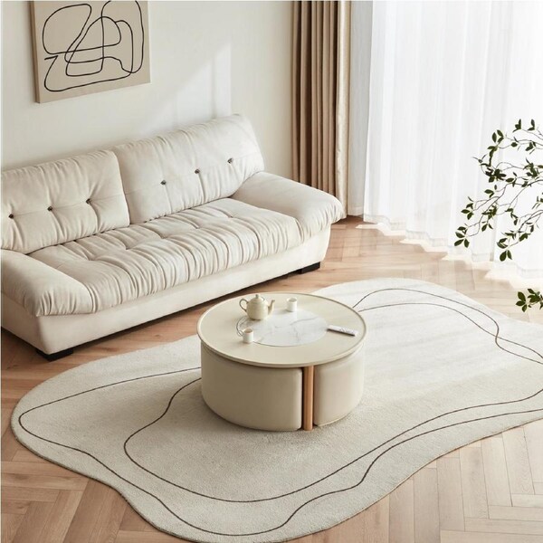 Eryka Ceramic Top Coffee Table With 3 Stools/Wood Base/Tea Table with Seats