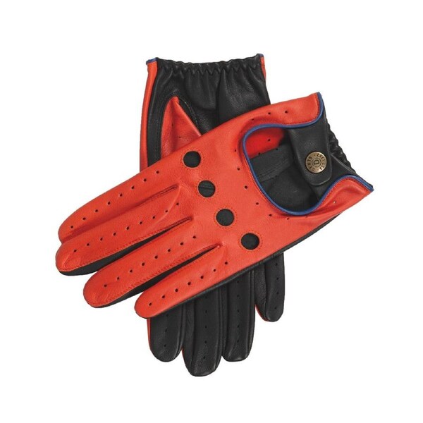 Dents Mens Touchscreen Three Colour Leather Driving Gloves - Tangerine/Black/Blue S