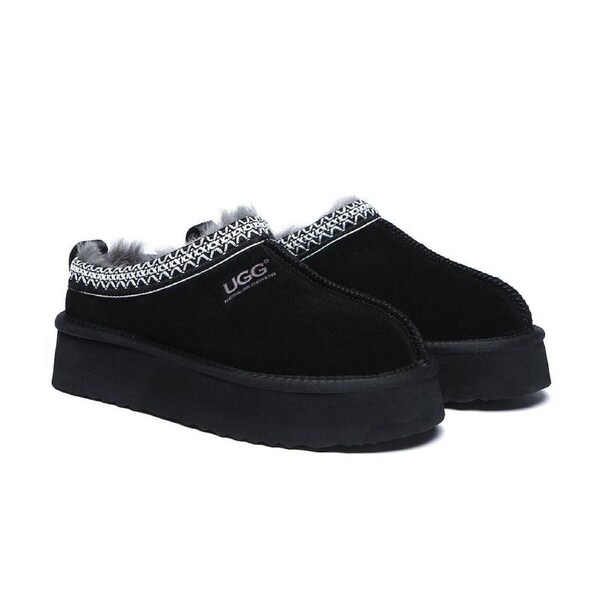 AUSTRALIAN SHEPHERD® UGG Slippers Sheepskin Wool Ankle Platform Tazzy Ventus Black / AU Ladies 5 / AU Men 3 / EU 36
