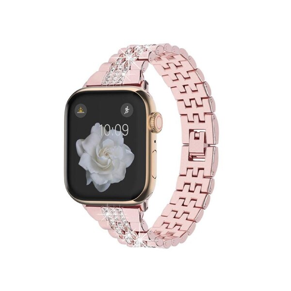 Nevenka Metal Watchband with Rhinestone Adjustable for iWatch Series SE 7 6 5 4 3 2 1-Rose Pink 38/40/41mm