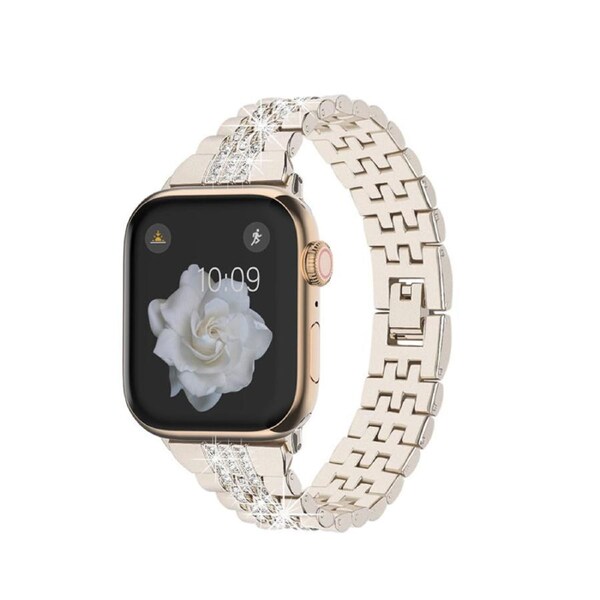 Nevenka Metal Watchband with Rhinestone Adjustable for iWatch Series SE 7 6 5 4 3 2 1-Starlight Color 38/40/41mm