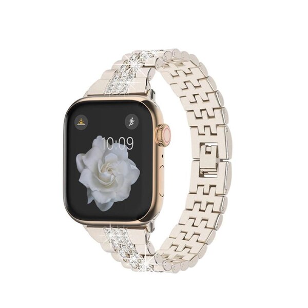 Nevenka Metal Watchband with Rhinestone Adjustable for iWatch Series SE 7 6 5 4 3 2 1-Starlight Color 42/44/45mm