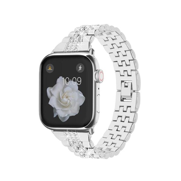 Nevenka Metal Watchband with Rhinestone Adjustable for iWatch Series SE 7 6 5 4 3 2 1-Silver 42/44/45mm