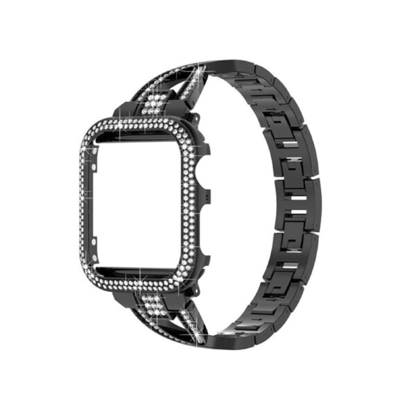 Nevenka Bling Band Compatible Apple Watch with Case 38 40 42 44mm Rhinestone Cross Straps-Black 42mm