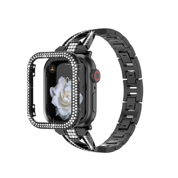 Nevenka Bling Band Compatible Apple Watch with Case 38 40 42 44mm Rhinestone Cross Straps-Black 44mm