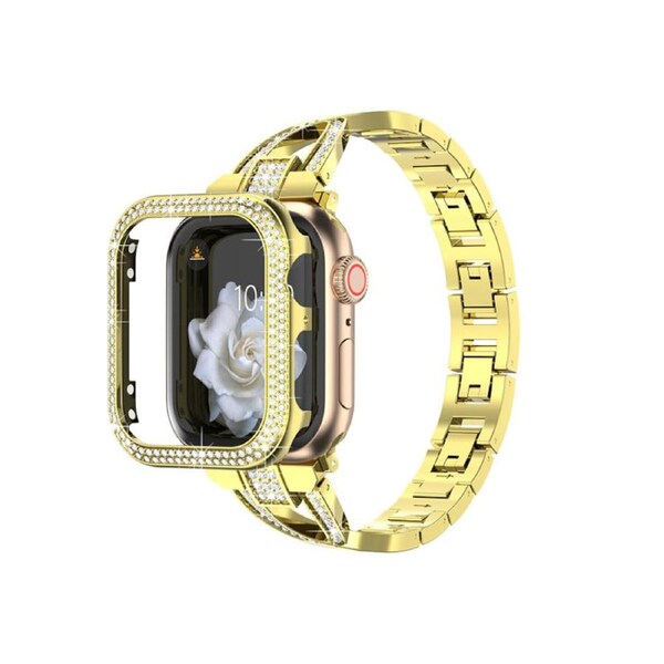 Nevenka Bling Band Compatible Apple Watch with Case 38 40 42 44mm Rhinestone Cross Straps-Gold 40mm