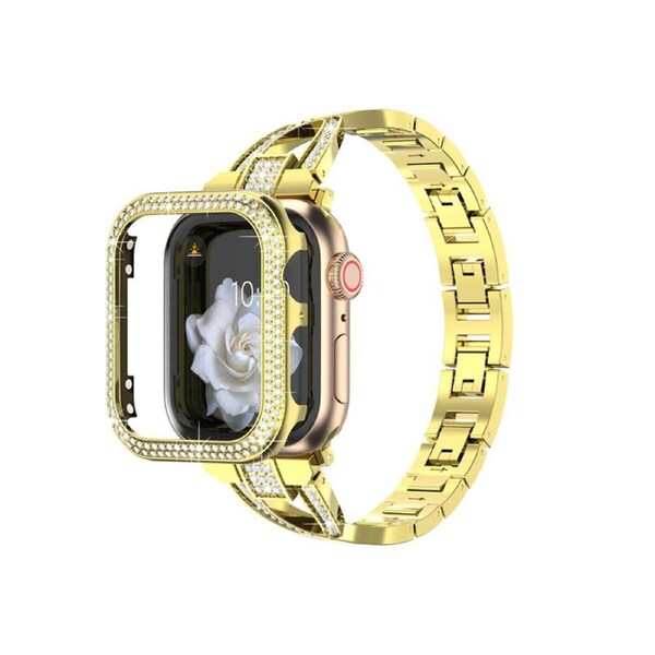 Nevenka Bling Band Compatible Apple Watch with Case 38 40 42 44mm Rhinestone Cross Straps-Gold 44mm