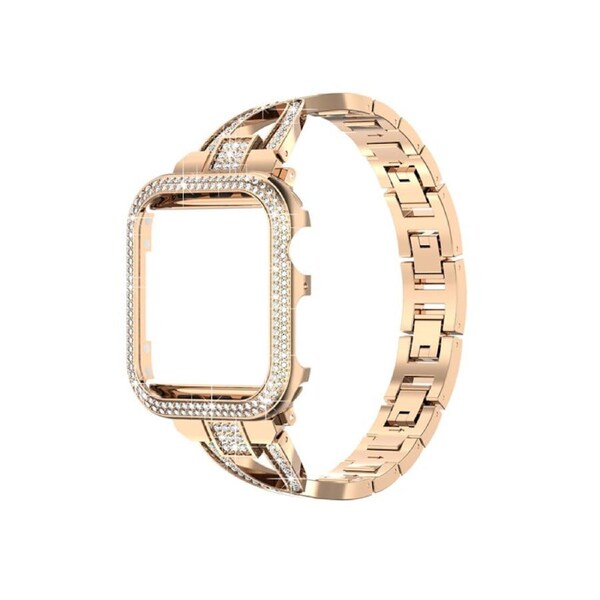 Nevenka Bling Band Compatible Apple Watch with Case 38 40 42 44mm Rhinestone Cross Straps-Rose Gold 44mm